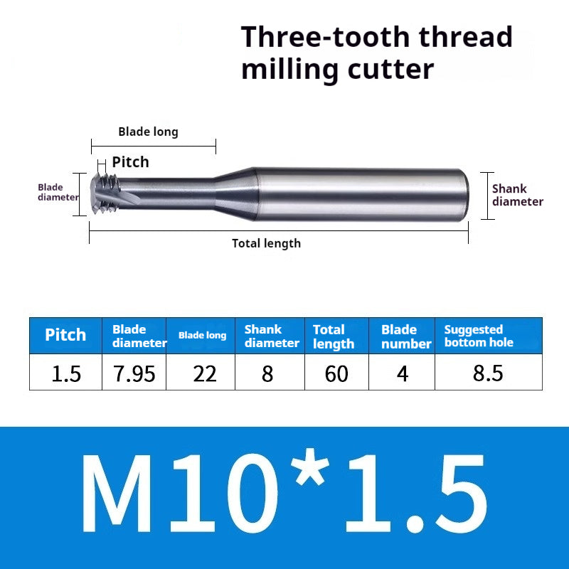 2034-65° three-tooth thread milling cutter, tungsten steel alloy end mill, tooth milling cutter, three-edged coating, M2M3M4M6 CNC cutter Shandong Denso Pricision Tools Co.,Ltd.